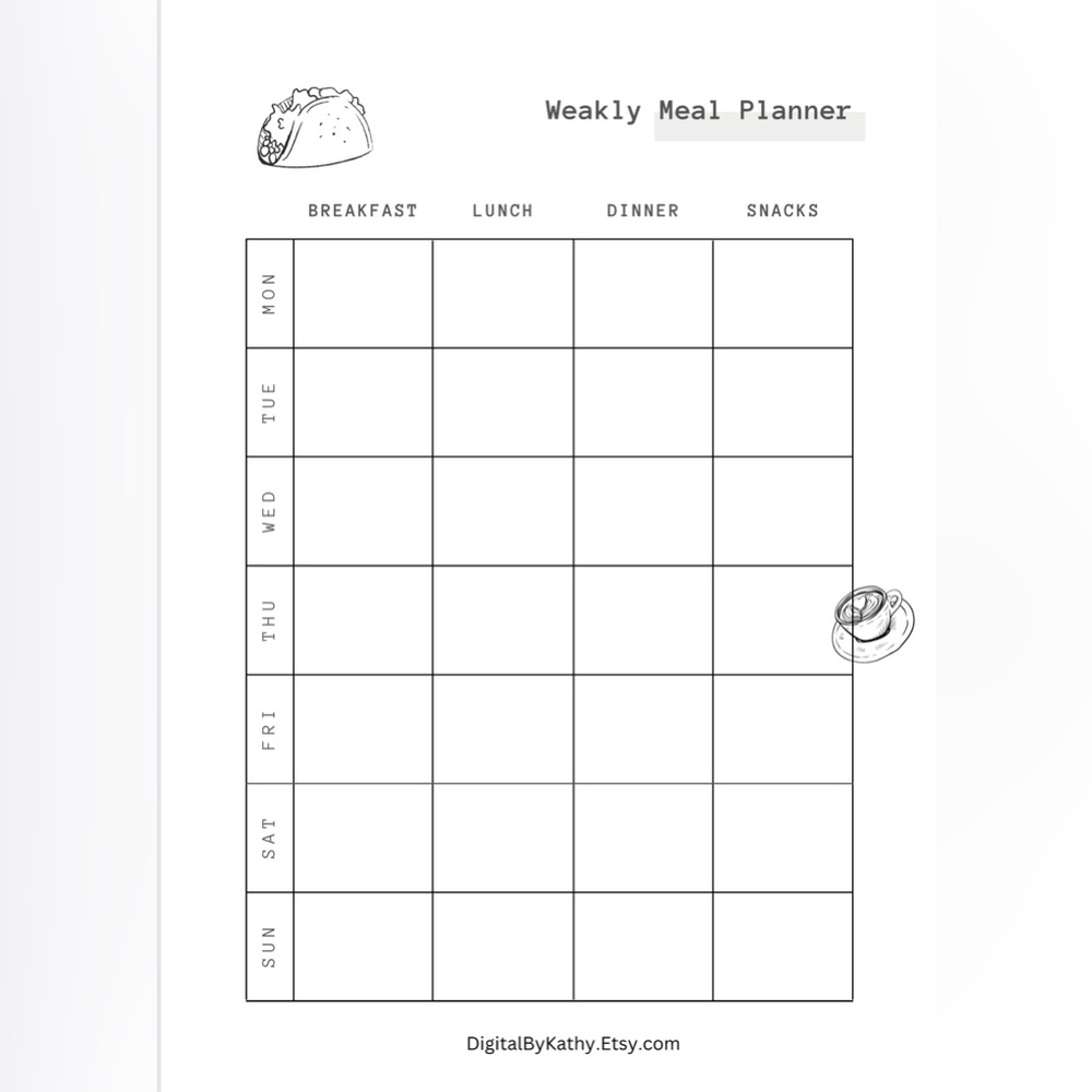 $1.20, PRINTABLE, Minimalist Meal Planner, letter/A5/A4